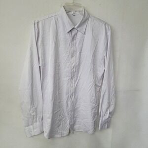 Zipper Dress Shirt Mens Large Long Sleeve Button Up Casual Fitted White Stretch